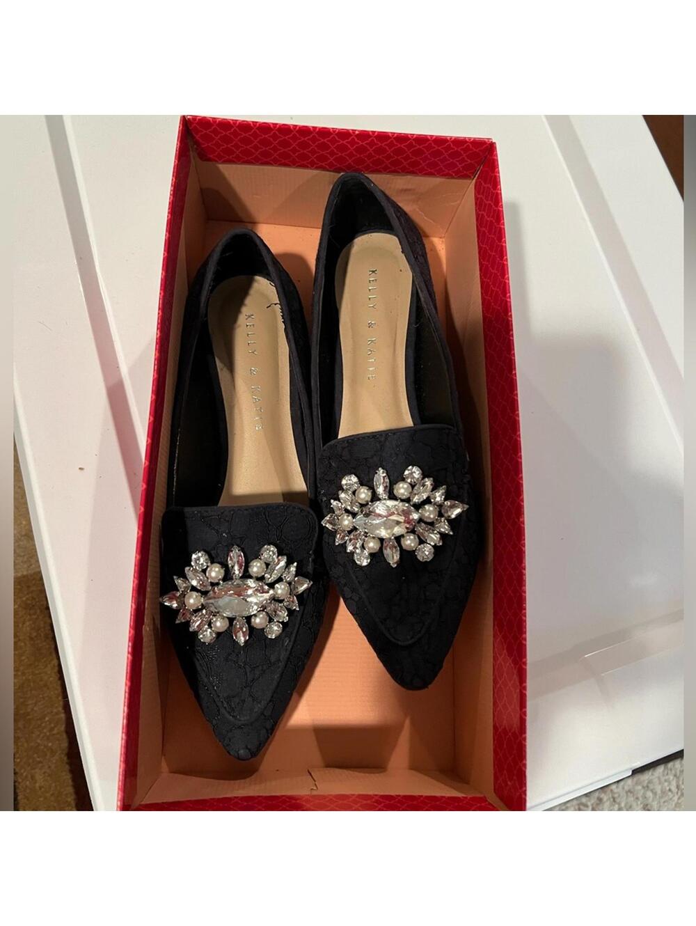 Kelly & Katie Lovelian Navy Crystal Embellished Loafers Sz 6.5